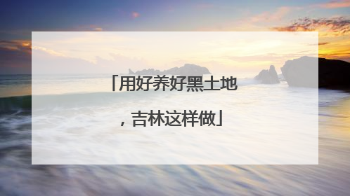 用好养好黑土地，吉林这样做
