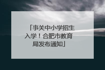 事关中小学招生入学！合肥市教育局发布通知